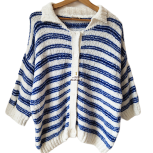 Gilet cardigan oversize doudou coton American Vintage EMO19A blanc bleu TU NEUF