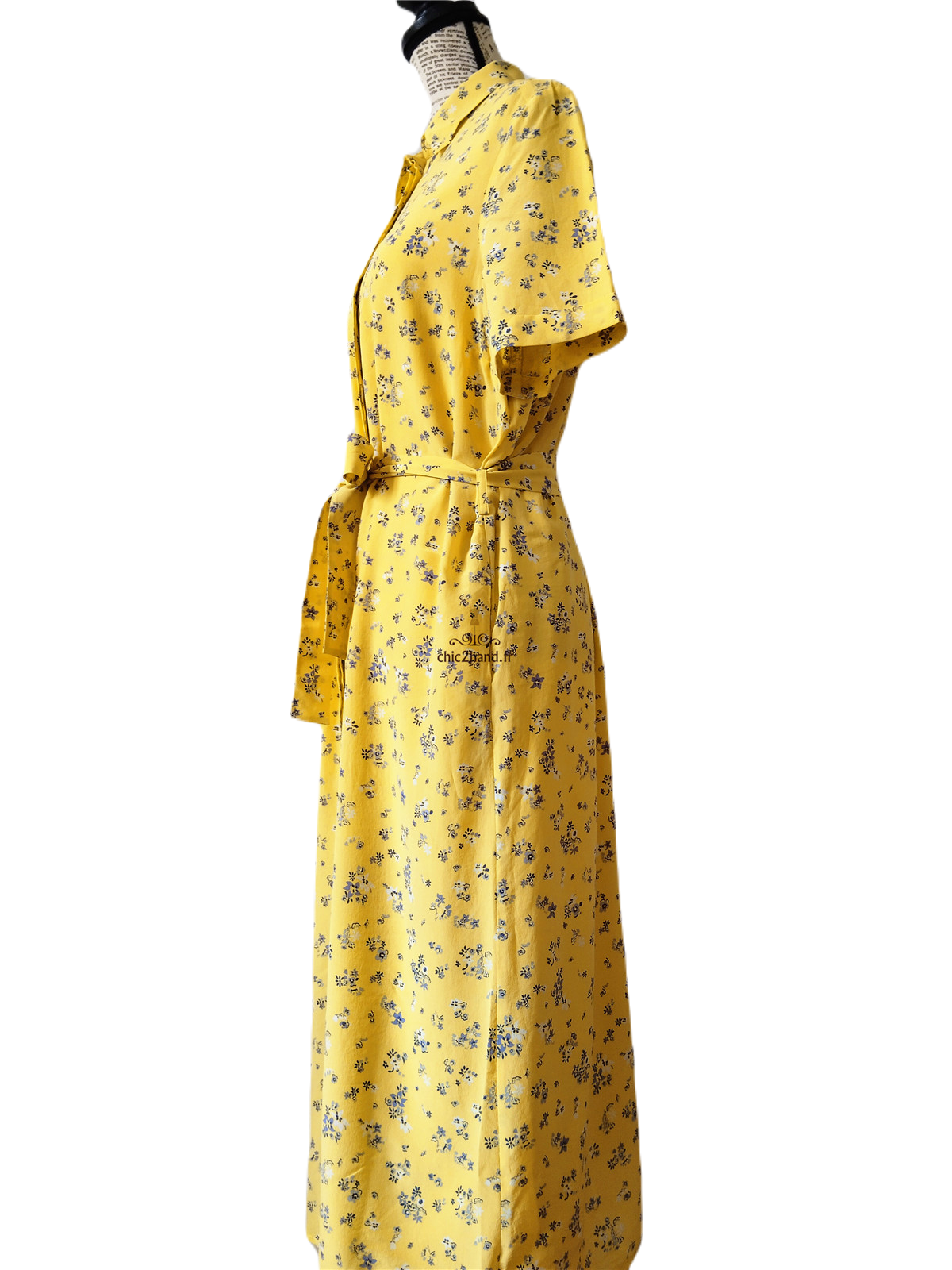 Robe longue 100% pure soie Comptoir des Cotonniers jaune et fleuri S flashback – Image 6
