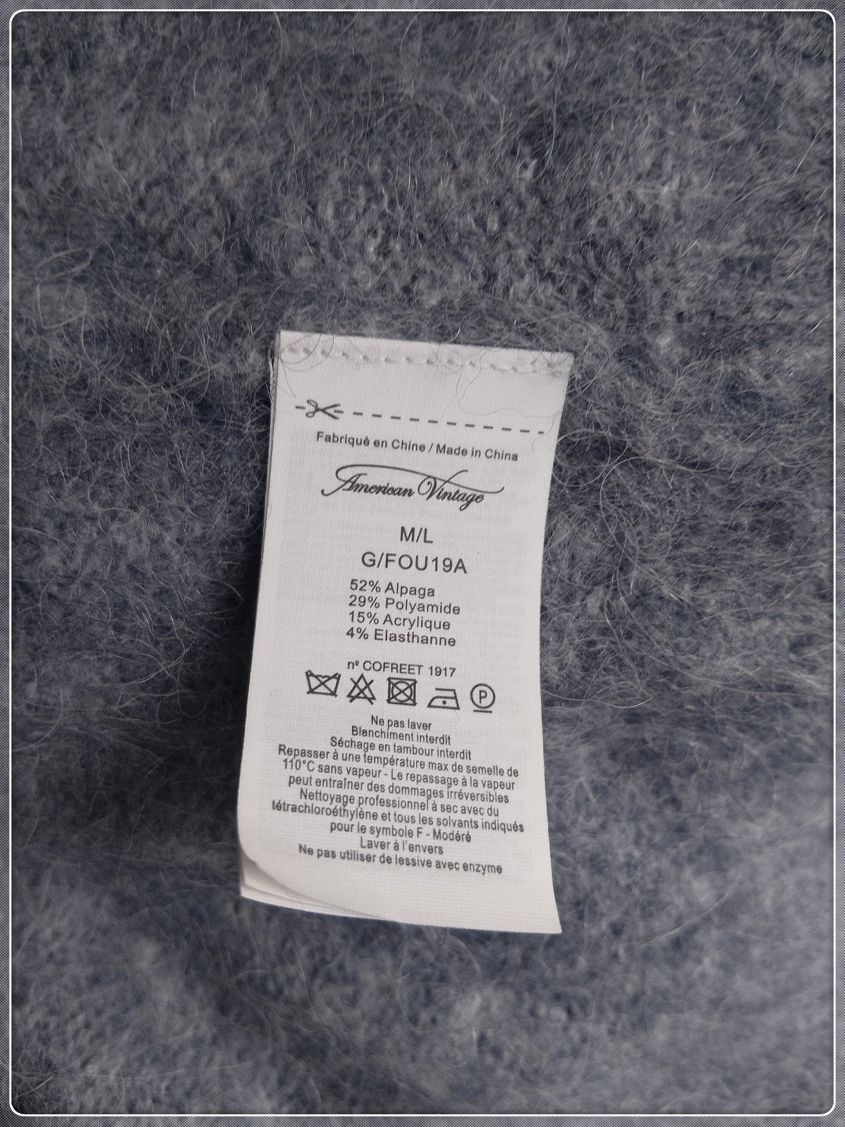 Gilet cardigan oversize 52% alpaga American Vintage fou19A foubay gris M L NEUF – Image 2
