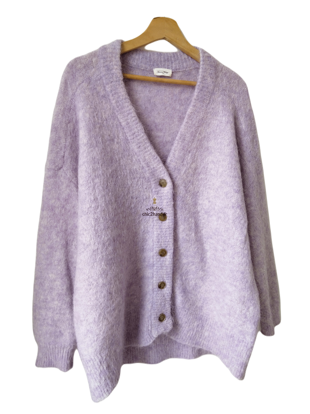 Gilet cardigan oversize 52% alpaga American Vintage fou19A foubay lilas chiné XS S neuf – Image 3