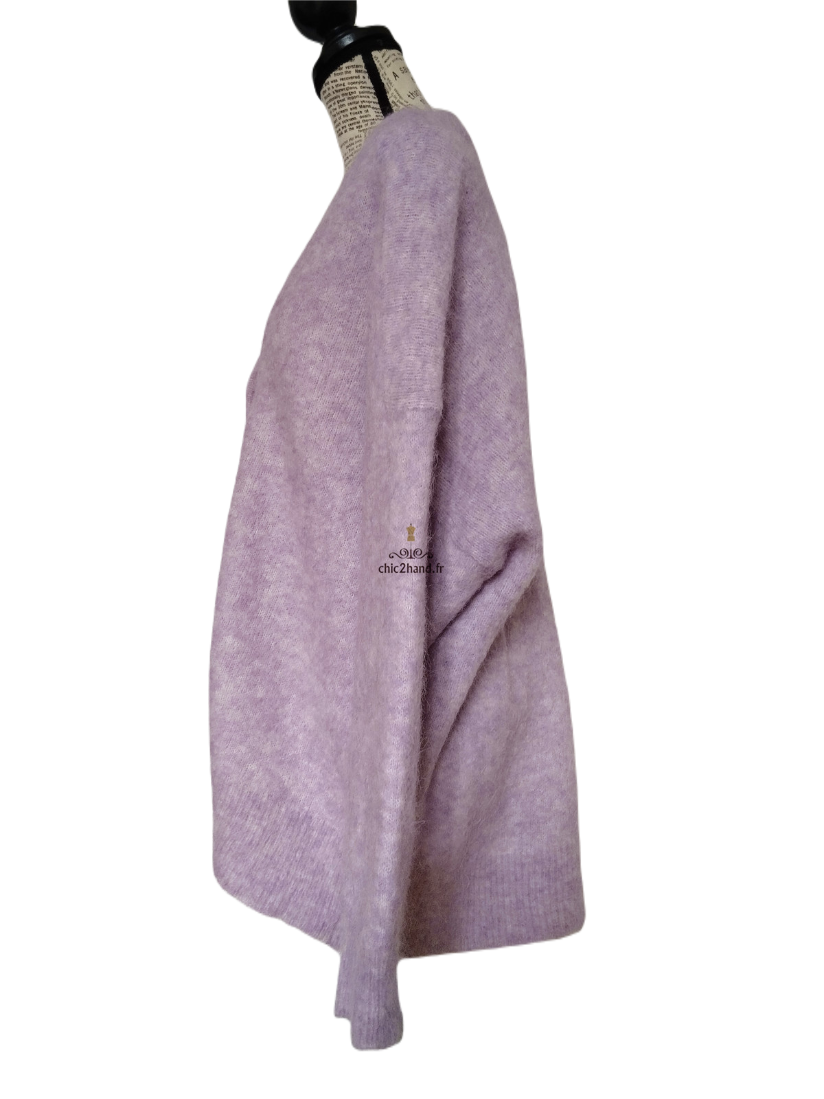 Gilet cardigan oversize 52% alpaga American Vintage fou19A foubay lilas chiné XS S neuf – Image 6