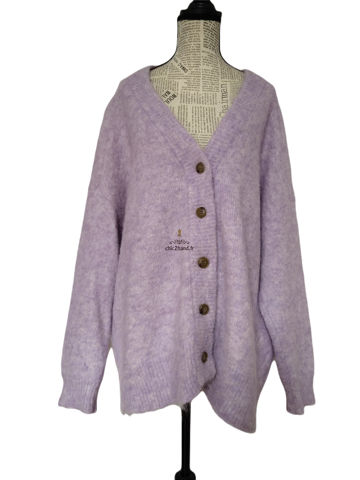 Gilet cardigan oversize 52% alpaga American Vintage fou19A foubay lilas chiné XS S neuf – Image 7