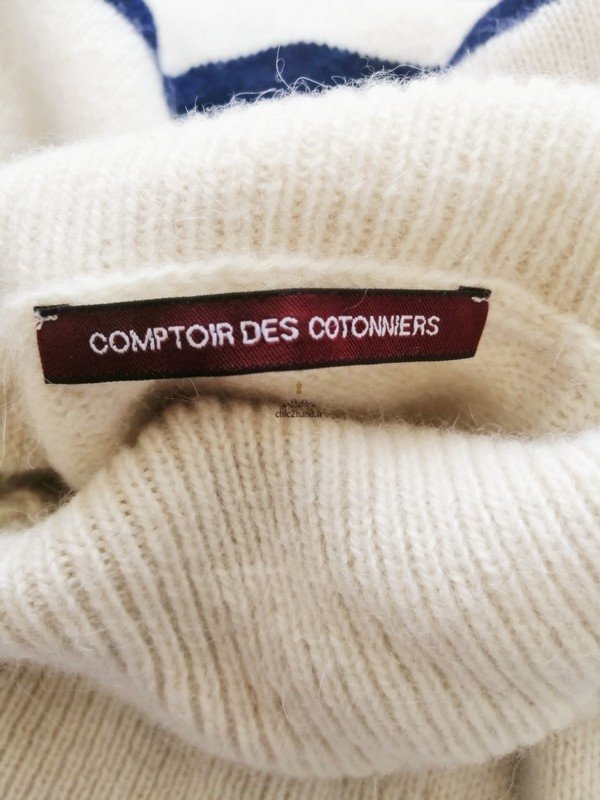 Pull col roulé 100% laine alpaga comptoir des cotonniers garin L blanc marine Neuf – Image 6