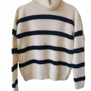 Pull col roulé 100% laine alpaga comptoir des cotonniers garin L blanc marine Neuf