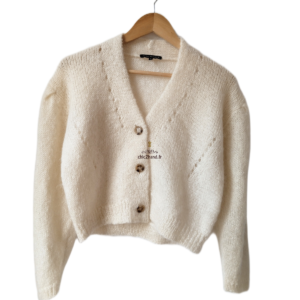 Gilet cardigan court 100% laine mohair Tara Jarmon M blanc crème NEUF