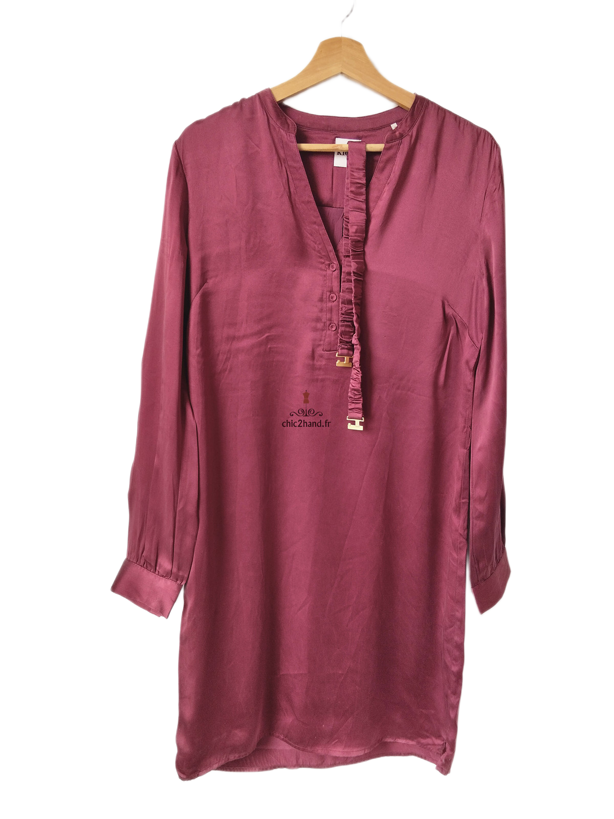 Robe 100% pure soie ceinturée amovible avec doublure Kiomi rouge bordeaux FR38 M TBE – Image 2