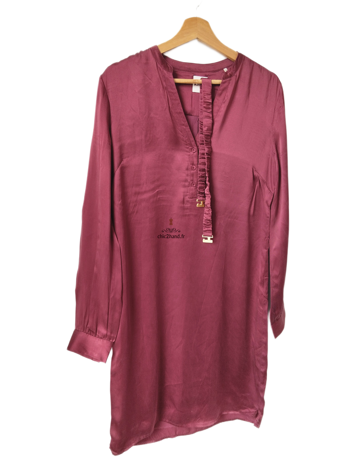 Robe 100% pure soie ceinturée amovible avec doublure Kiomi rouge bordeaux FR38 M TBE – Image 3