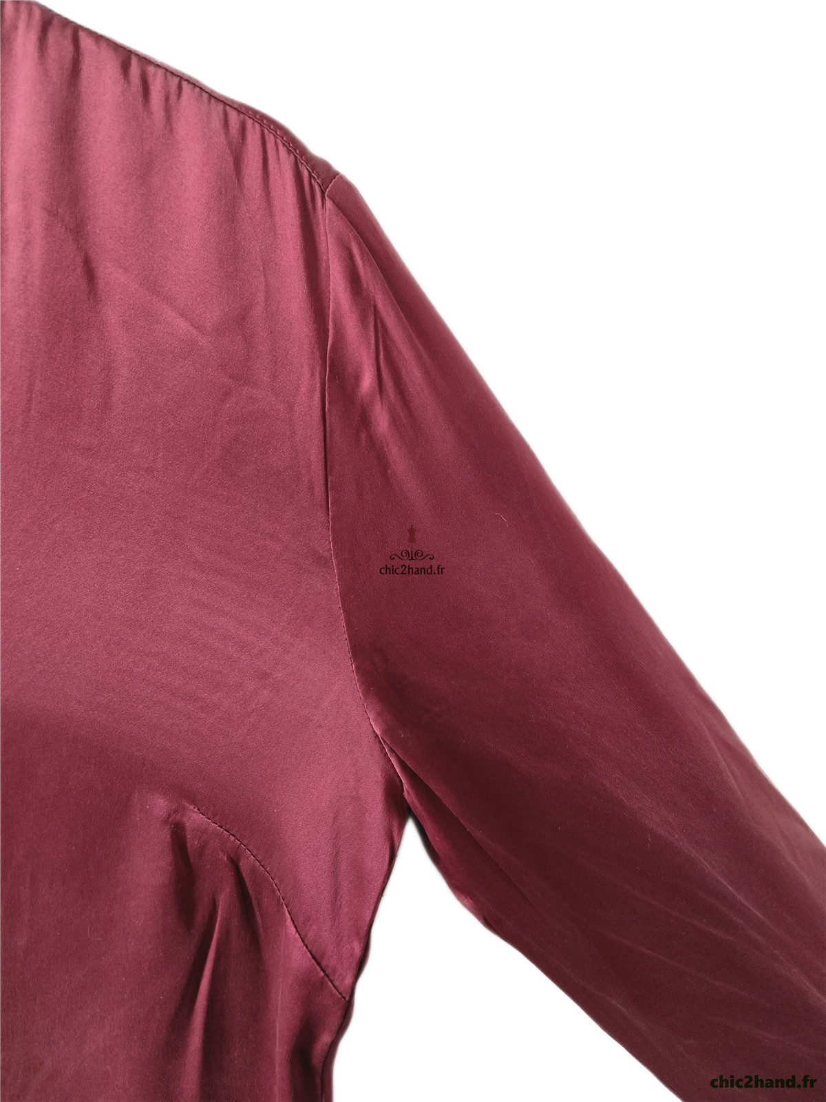 Robe 100% pure soie ceinturée amovible avec doublure Kiomi rouge bordeaux FR38 M TBE – Image 5