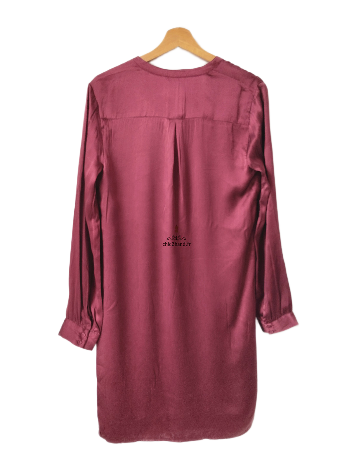 Robe 100% pure soie ceinturée amovible avec doublure Kiomi rouge bordeaux FR38 M TBE – Image 6