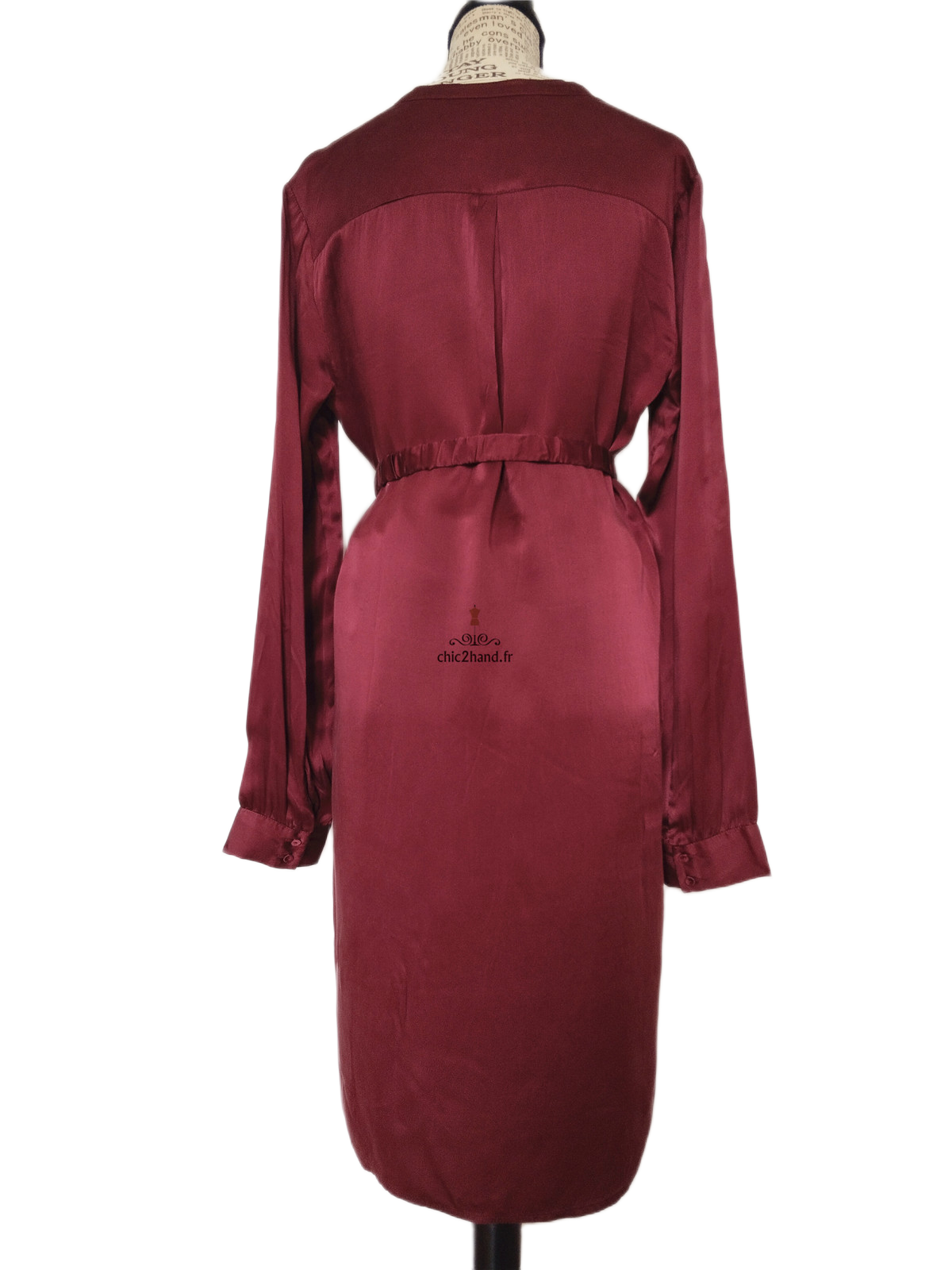 Robe 100% pure soie ceinturée amovible avec doublure Kiomi rouge bordeaux FR38 M TBE – Image 7