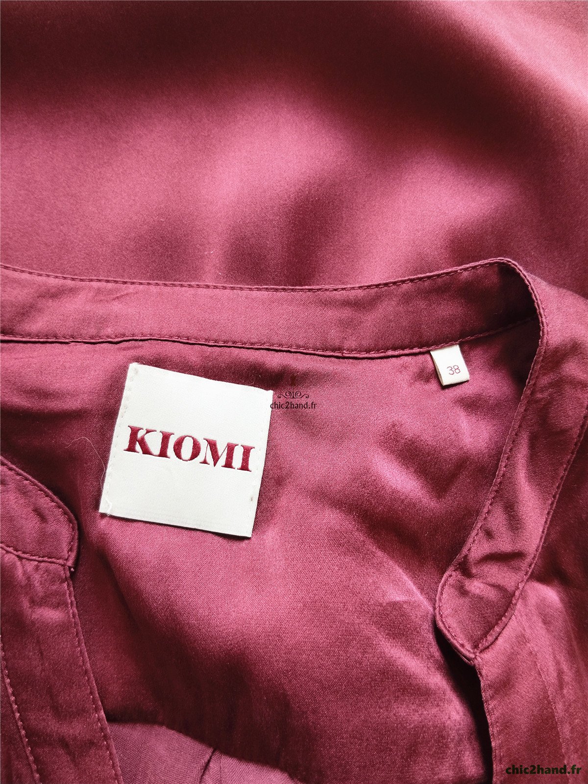 Robe 100% pure soie ceinturée amovible avec doublure Kiomi rouge bordeaux FR38 M TBE – Image 9