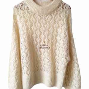Pull oversize 42% mohair ajouré American Vintage kom268 M L mitibird blanc Neuf