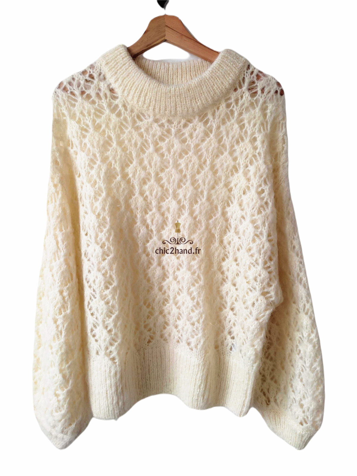 Pull oversize 42% mohair ajouré American Vintage kom268 M L mitibird blanc Neuf