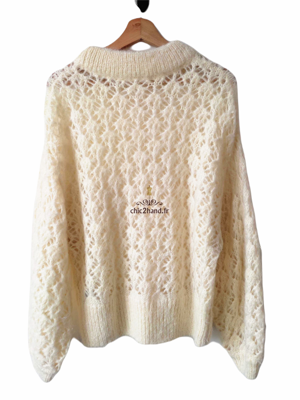 Pull oversize 42% mohair ajouré American Vintage kom268 M L mitibird blanc Neuf – Image 7
