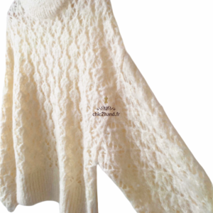 Pull oversize 42% mohair ajouré American Vintage kom268 M L mitibird blanc Neuf