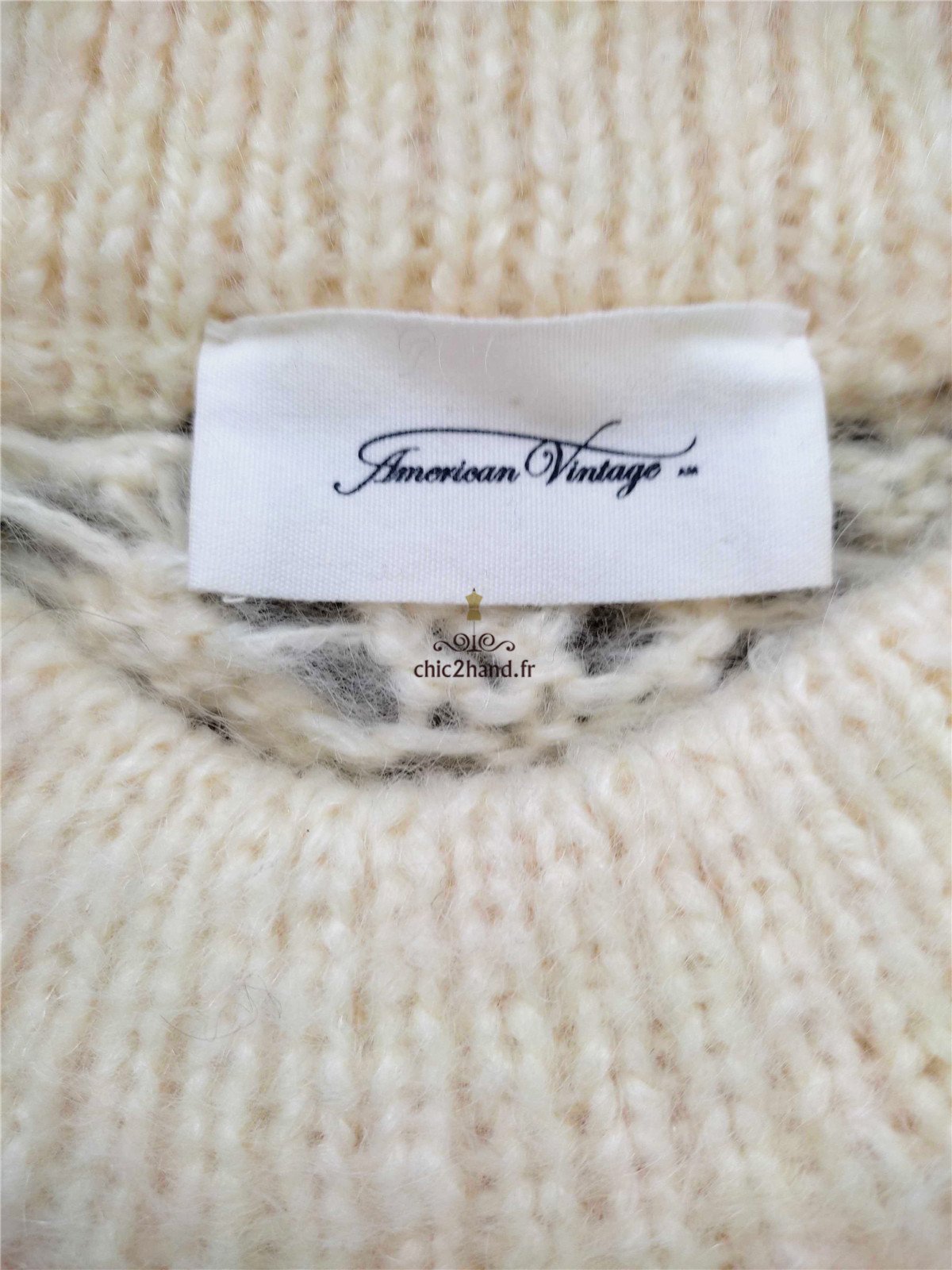 Pull oversize 42% mohair ajouré American Vintage kom268 M L mitibird blanc Neuf – Image 5