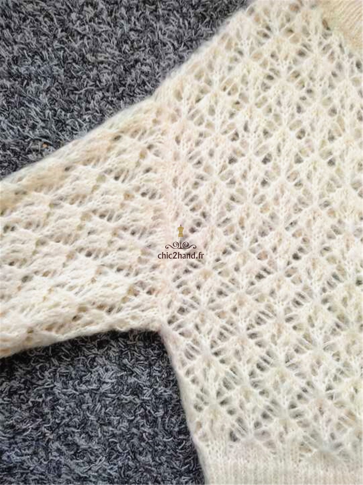 Pull oversize 42% mohair ajouré American Vintage kom268 M L mitibird blanc Neuf – Image 4