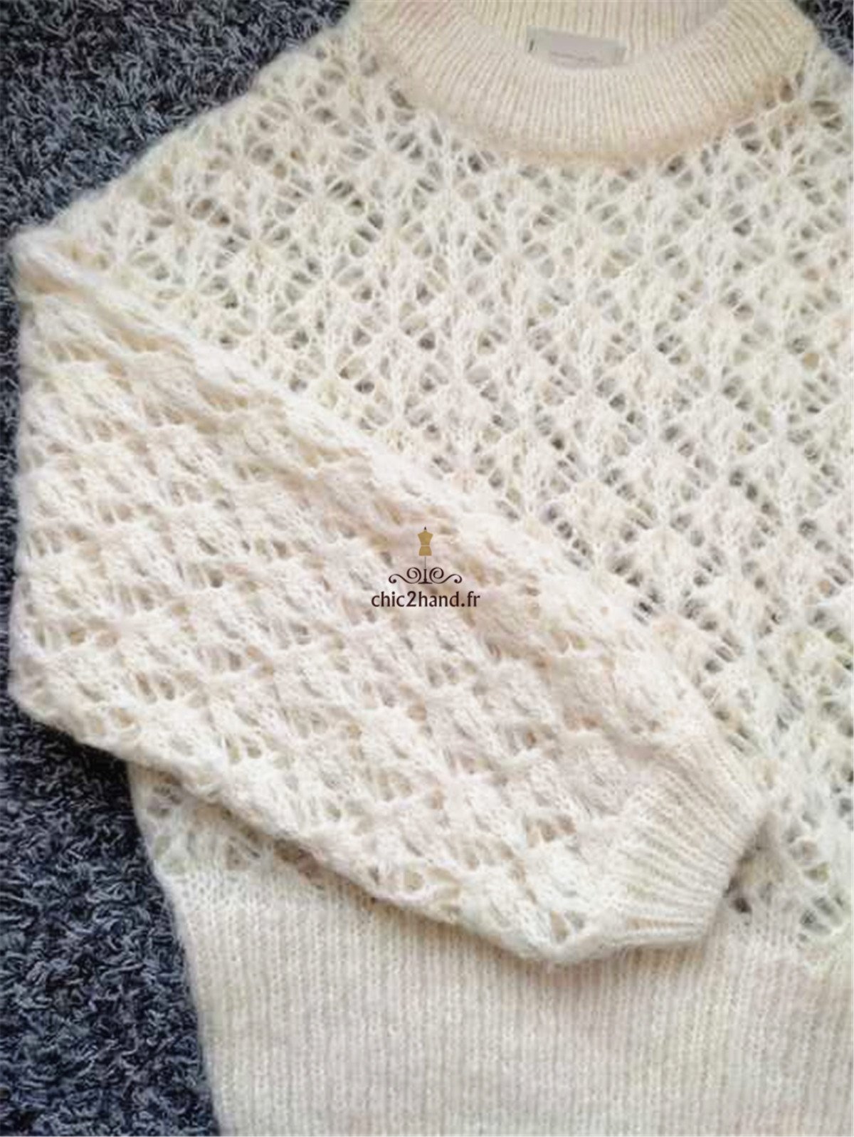 Pull oversize 42% mohair ajouré American Vintage kom268 M L mitibird blanc Neuf – Image 3
