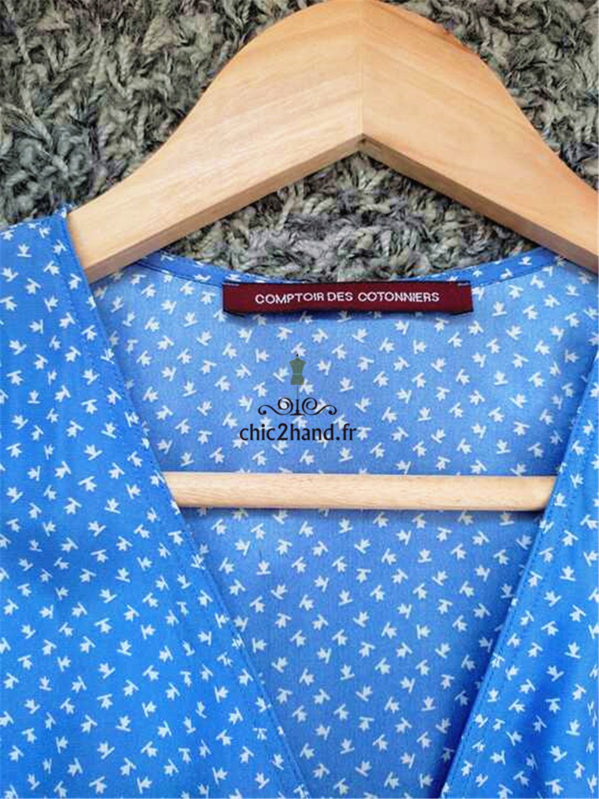 Robe portefeuille 100% pure soie col V Comptoir des Cotonniers bleu ciel pois blanc M NEUF leanie – Image 10