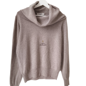 Pull col roulé 100% pur cachemire Lochmere beige taupe UK14 L NEUF
