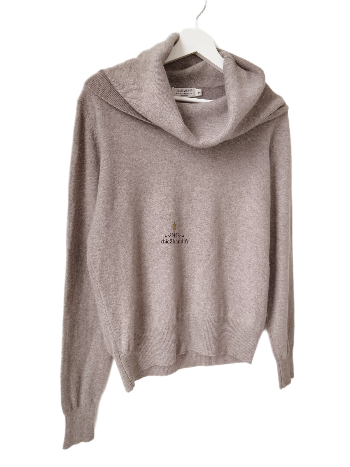Pull col roulé 100% pur cachemire Lochmere beige taupe UK14 L NEUF – Image 3
