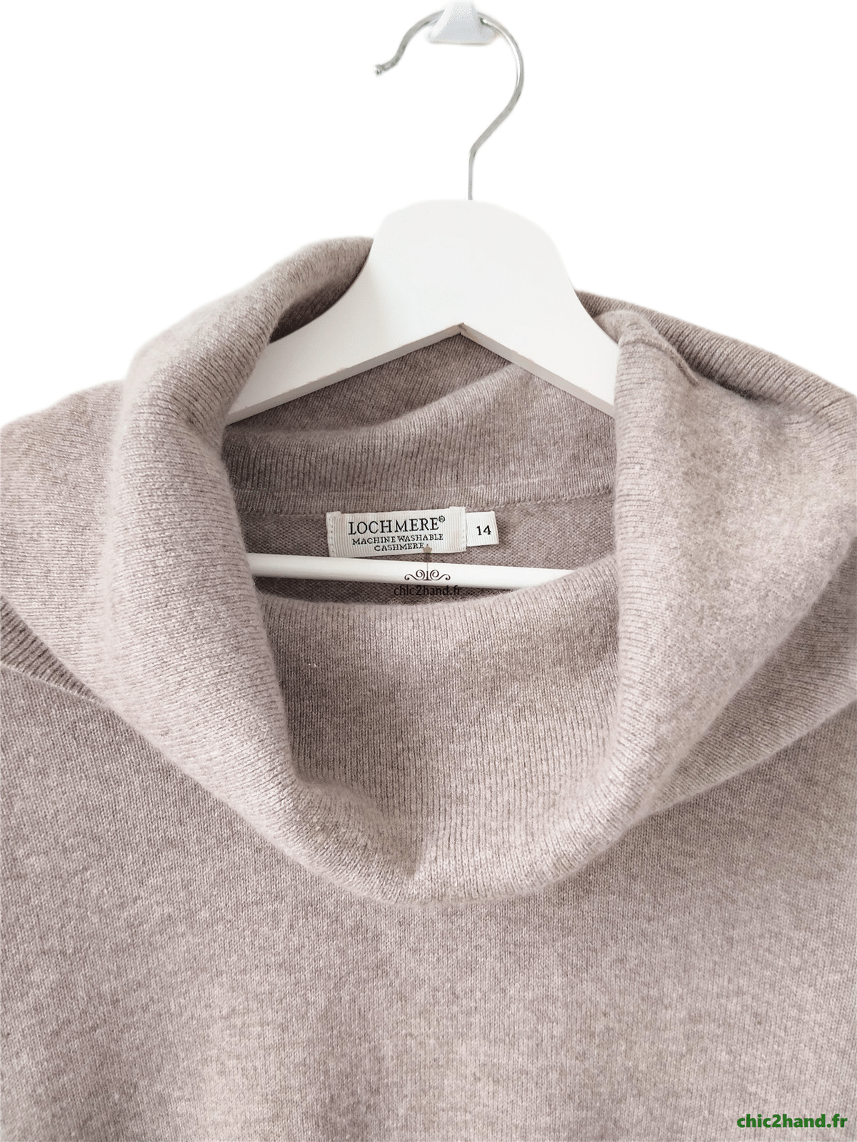 Pull col roulé 100% pur cachemire Lochmere beige taupe UK14 L NEUF – Image 5