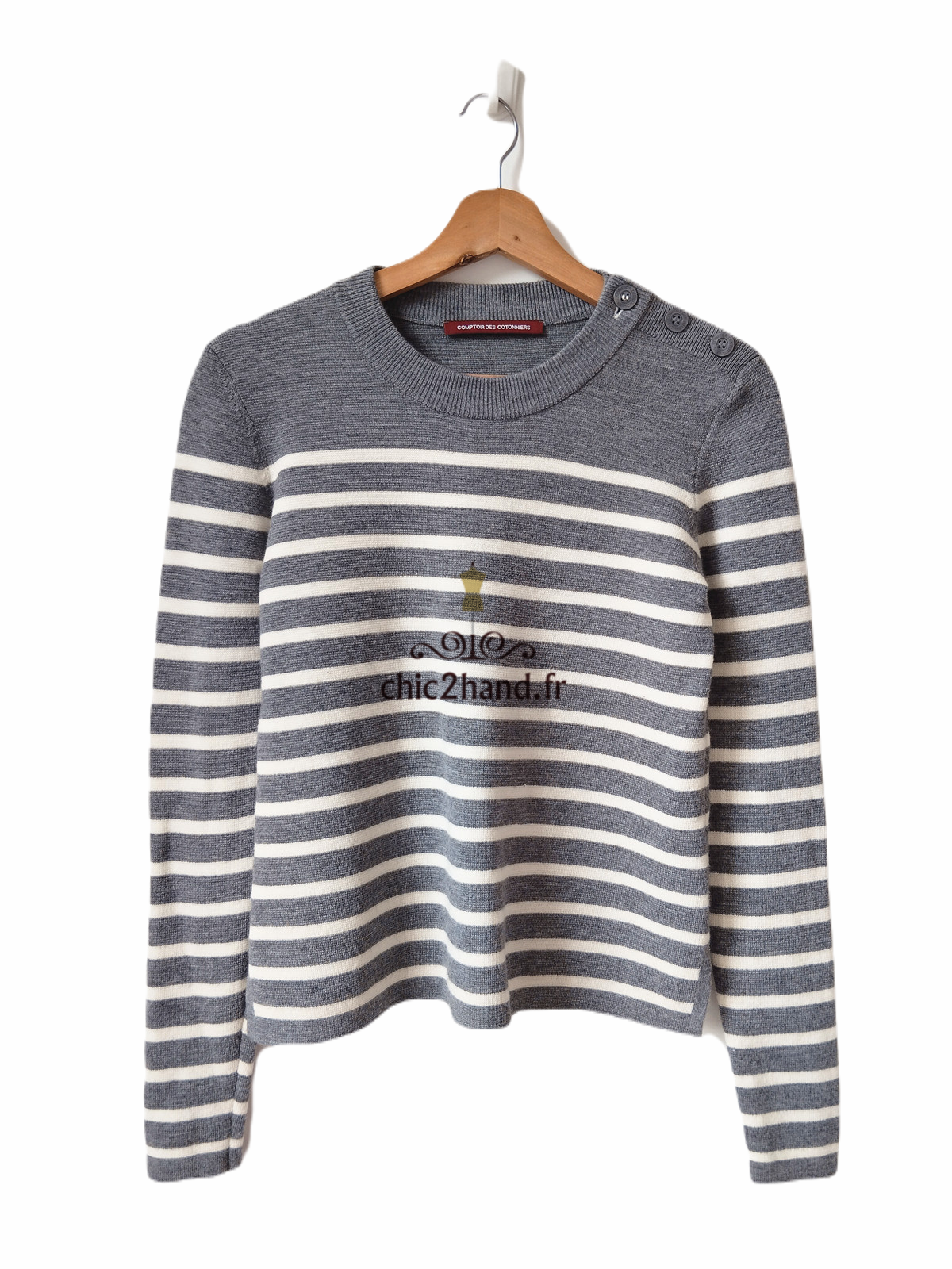 Pull marin laine comptoir des cotonniers XS neuf maddy rayure gris blanc NEUF