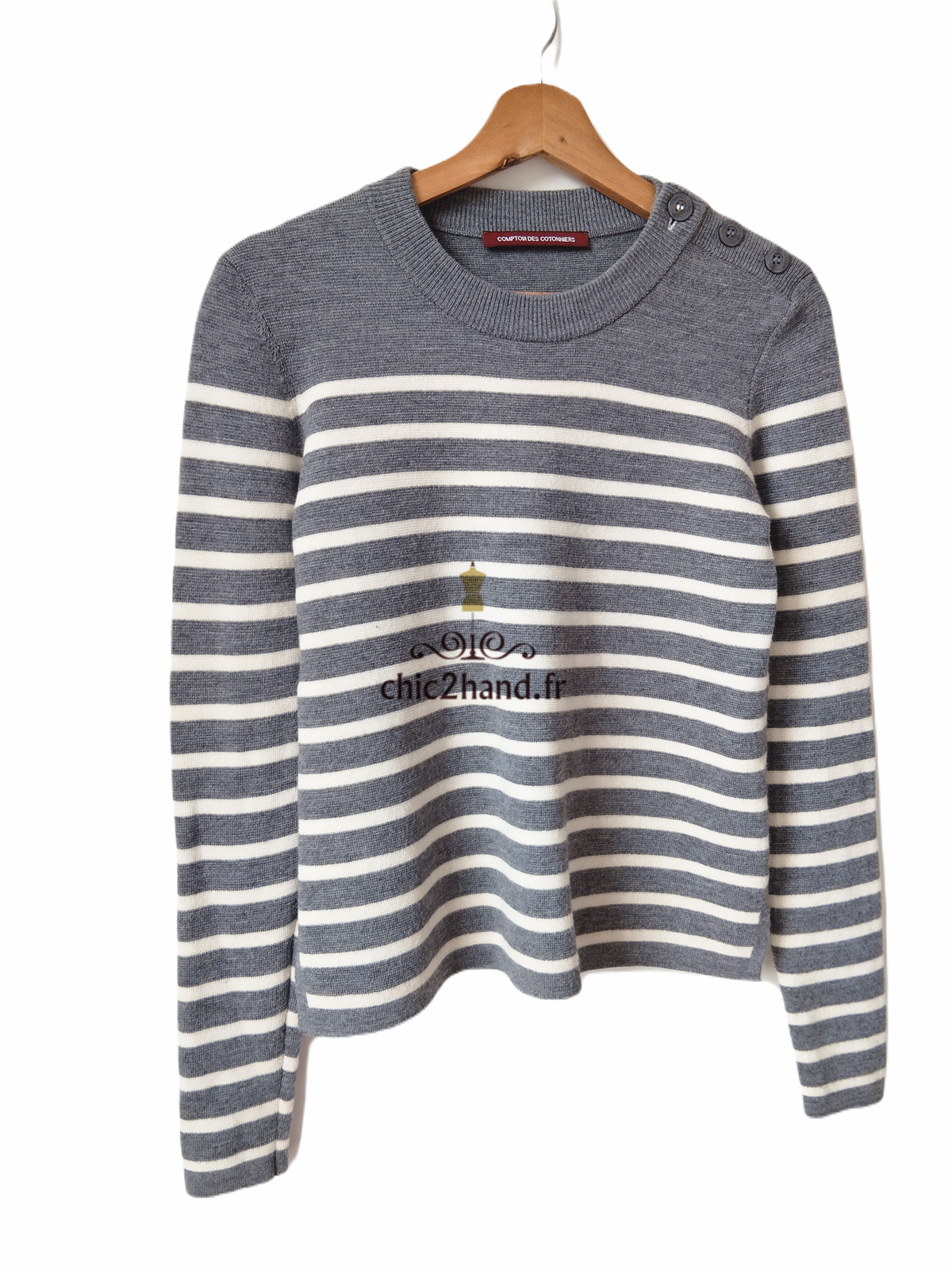 Pull marin laine comptoir des cotonniers XS neuf maddy rayure gris blanc NEUF – Image 5