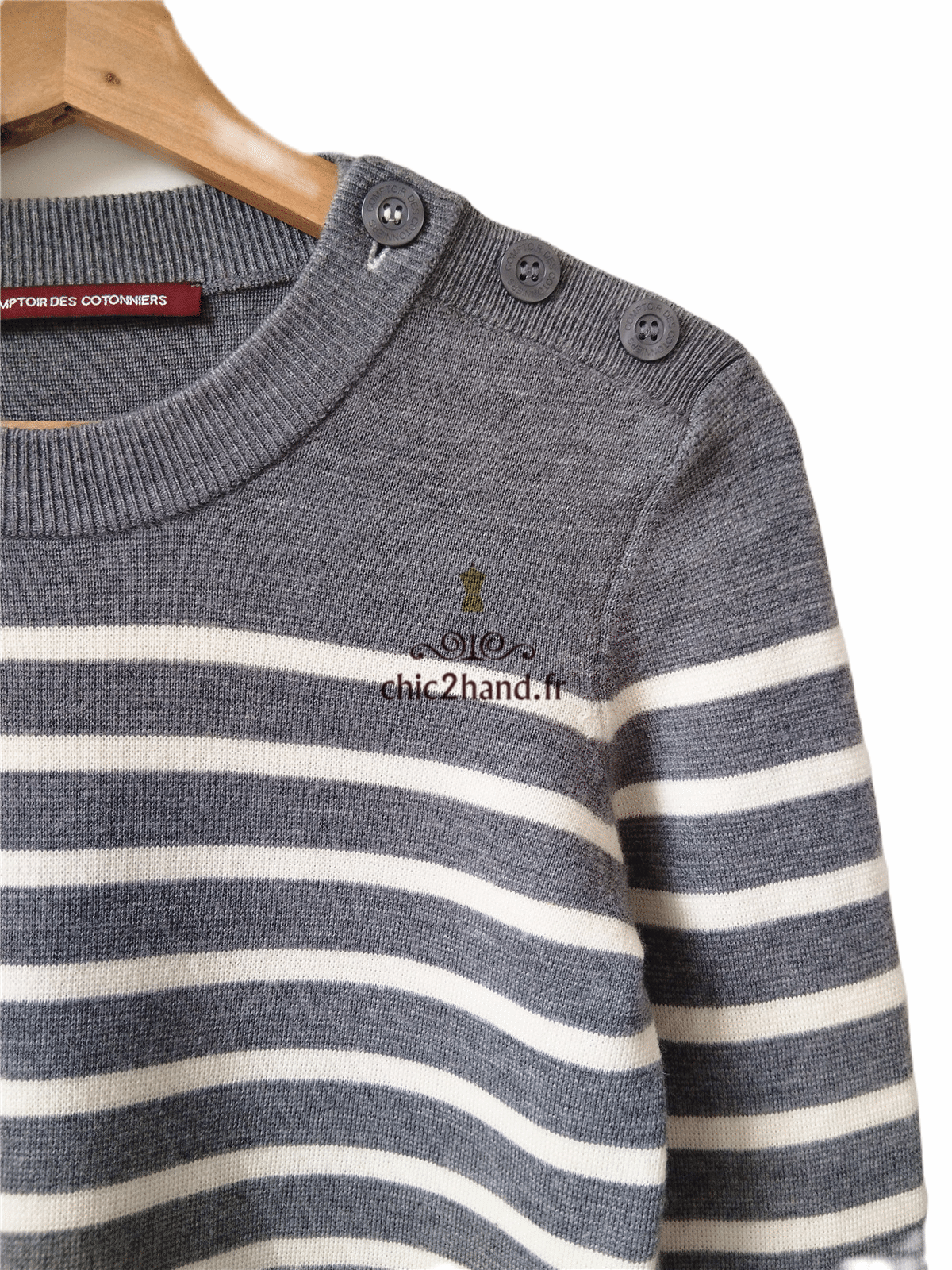 Pull marin laine comptoir des cotonniers XS neuf maddy rayure gris blanc NEUF – Image 4
