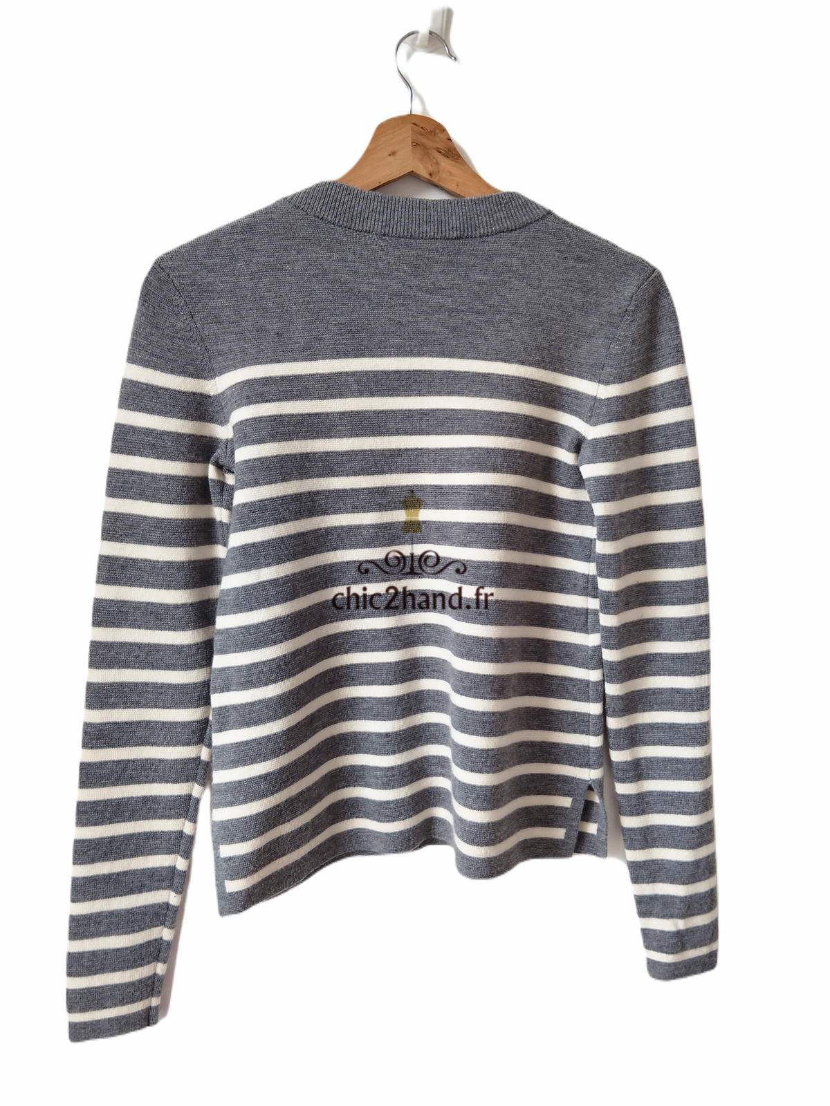 Pull marin laine comptoir des cotonniers XS neuf maddy rayure gris blanc NEUF – Image 3