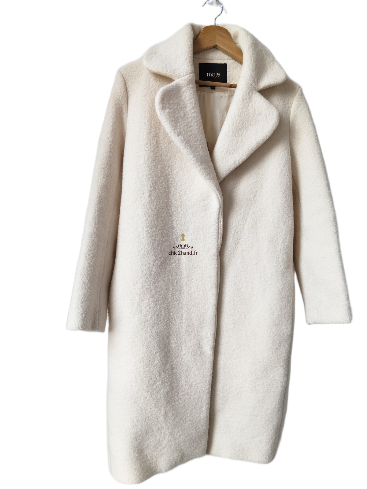Manteau oversize en 100% pure laine blanc écru Maje FR38 M NEUF – Image 3