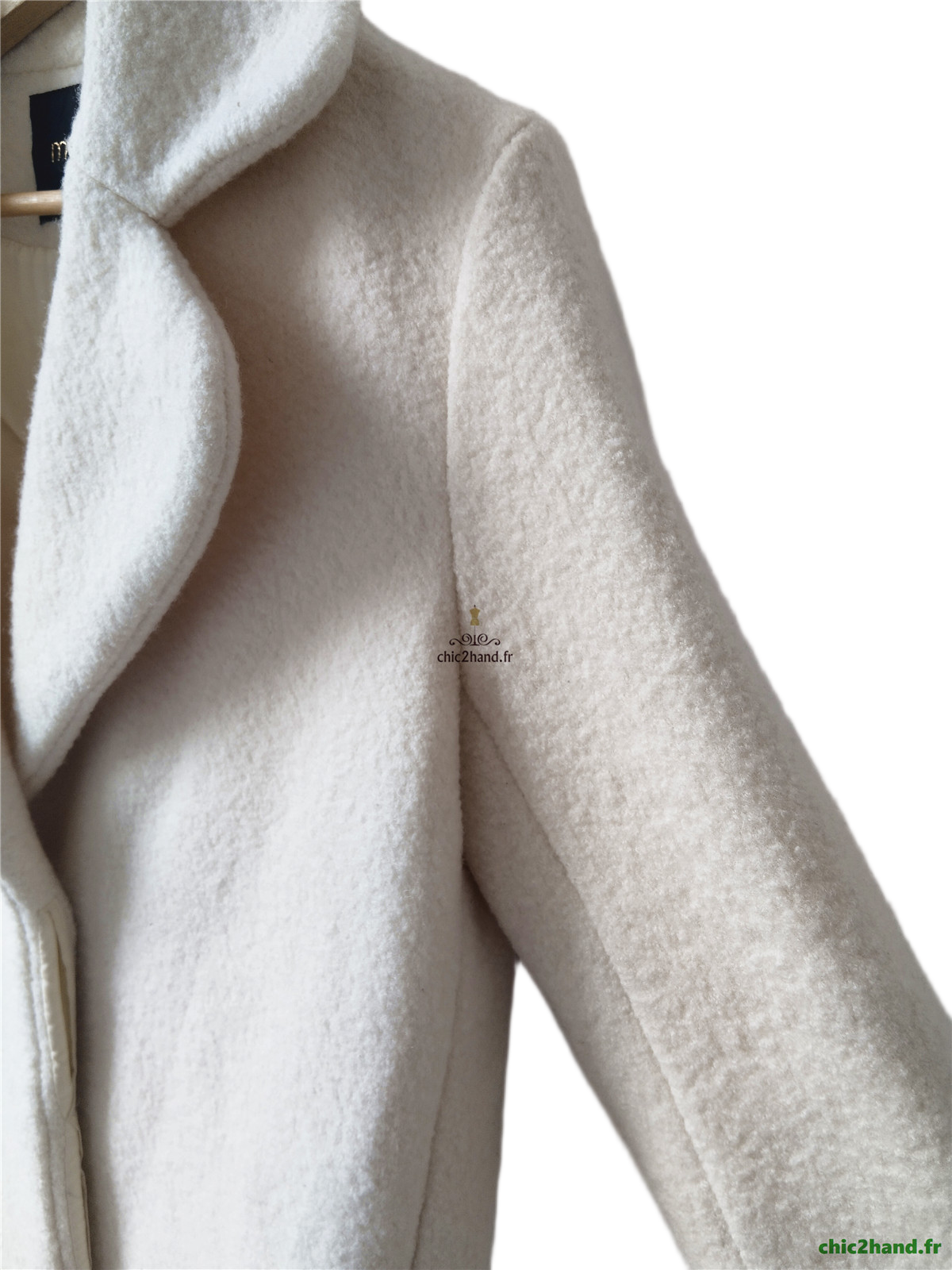 Manteau oversize en 100% pure laine blanc écru Maje FR38 M NEUF – Image 5