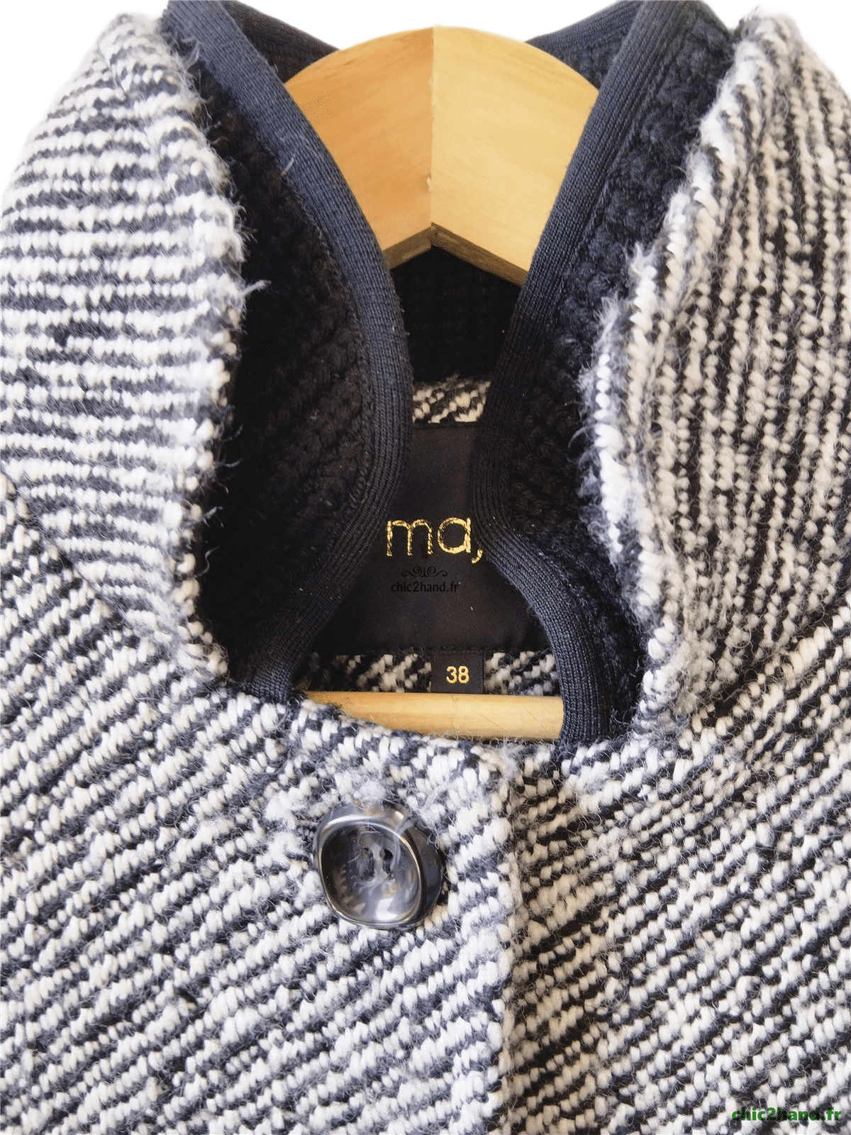 Manteau droite en laine blanc noir chiné Maje FR38 M TBE – Image 5