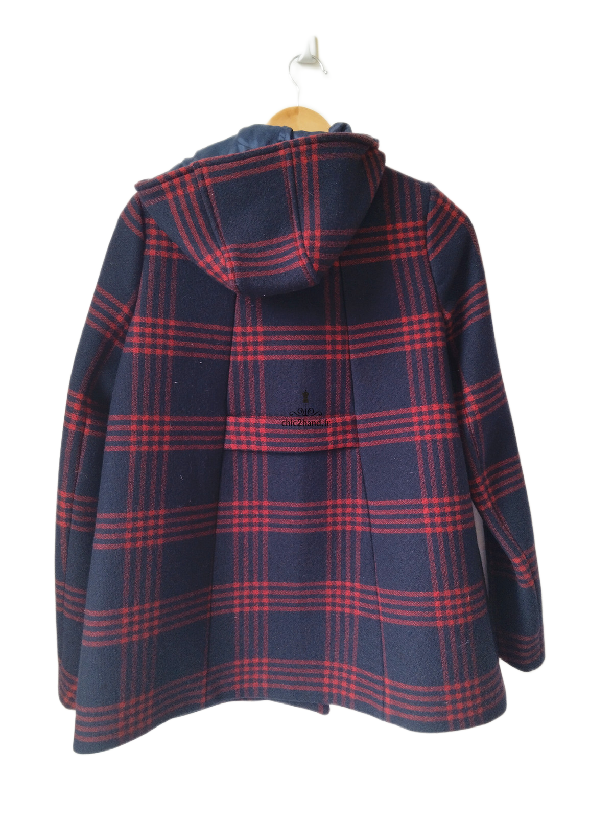 Manteau avec capuche en 70% laine carreaux noir rouge chiné Maje H11JEUNESSE FR36 S NEUF – Image 6