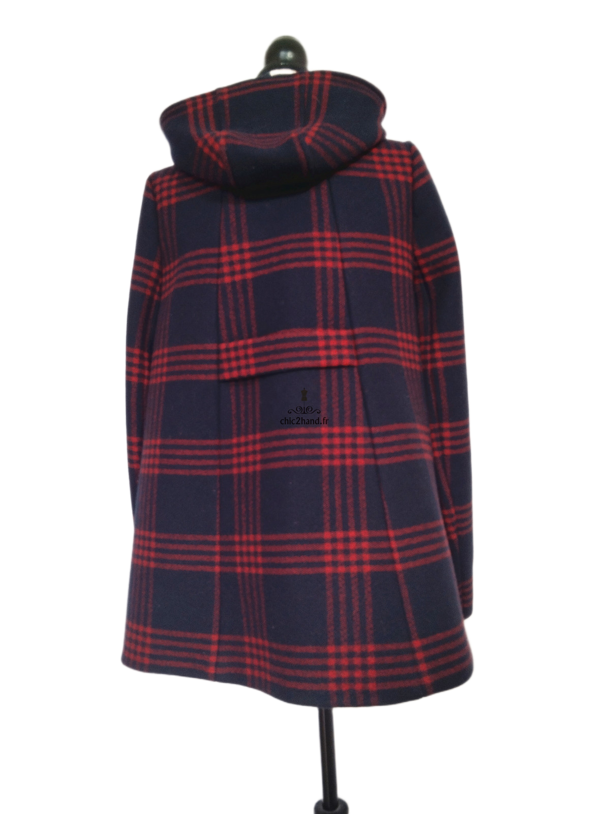 Manteau avec capuche en 70% laine carreaux noir rouge chiné Maje H11JEUNESSE FR36 S NEUF – Image 9
