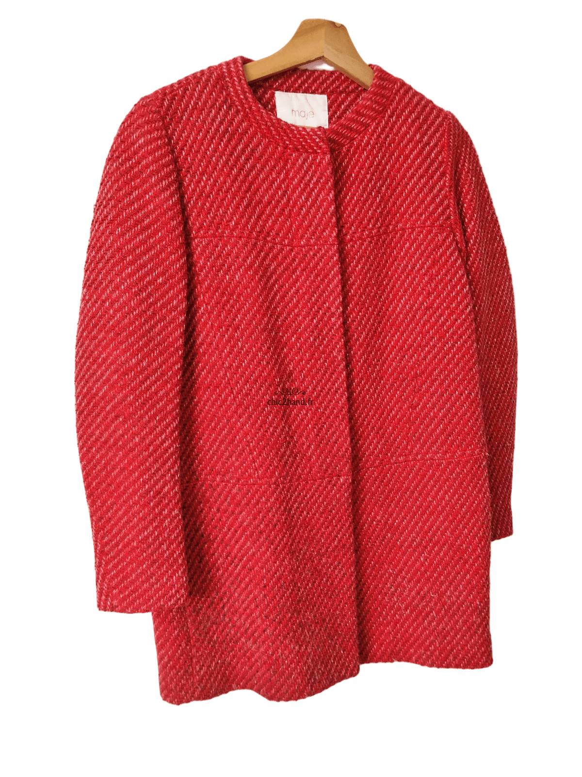 Manteau droite en 68% coton rouge chiné Maje FR36 S TBE – Image 7