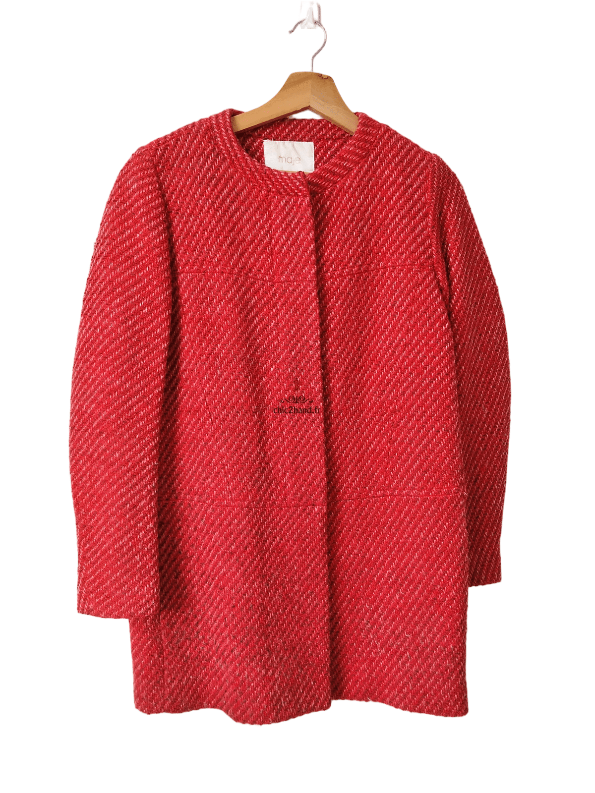 Manteau droite en 68% coton rouge chiné Maje FR36 S TBE