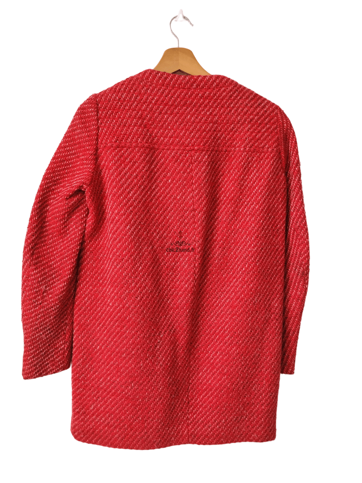 Manteau droite en 68% coton rouge chiné Maje FR36 S TBE – Image 4