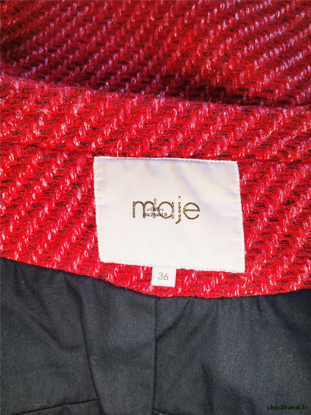 Manteau droite en 68% coton rouge chiné Maje FR36 S TBE – Image 11