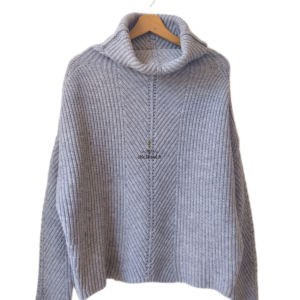 Pull oversize épais doudou col roulé laine Maje T1 gris neuf