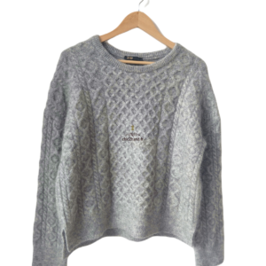 Pull oversize épais doudou torsade laine mohair Maje T2 gris neuf