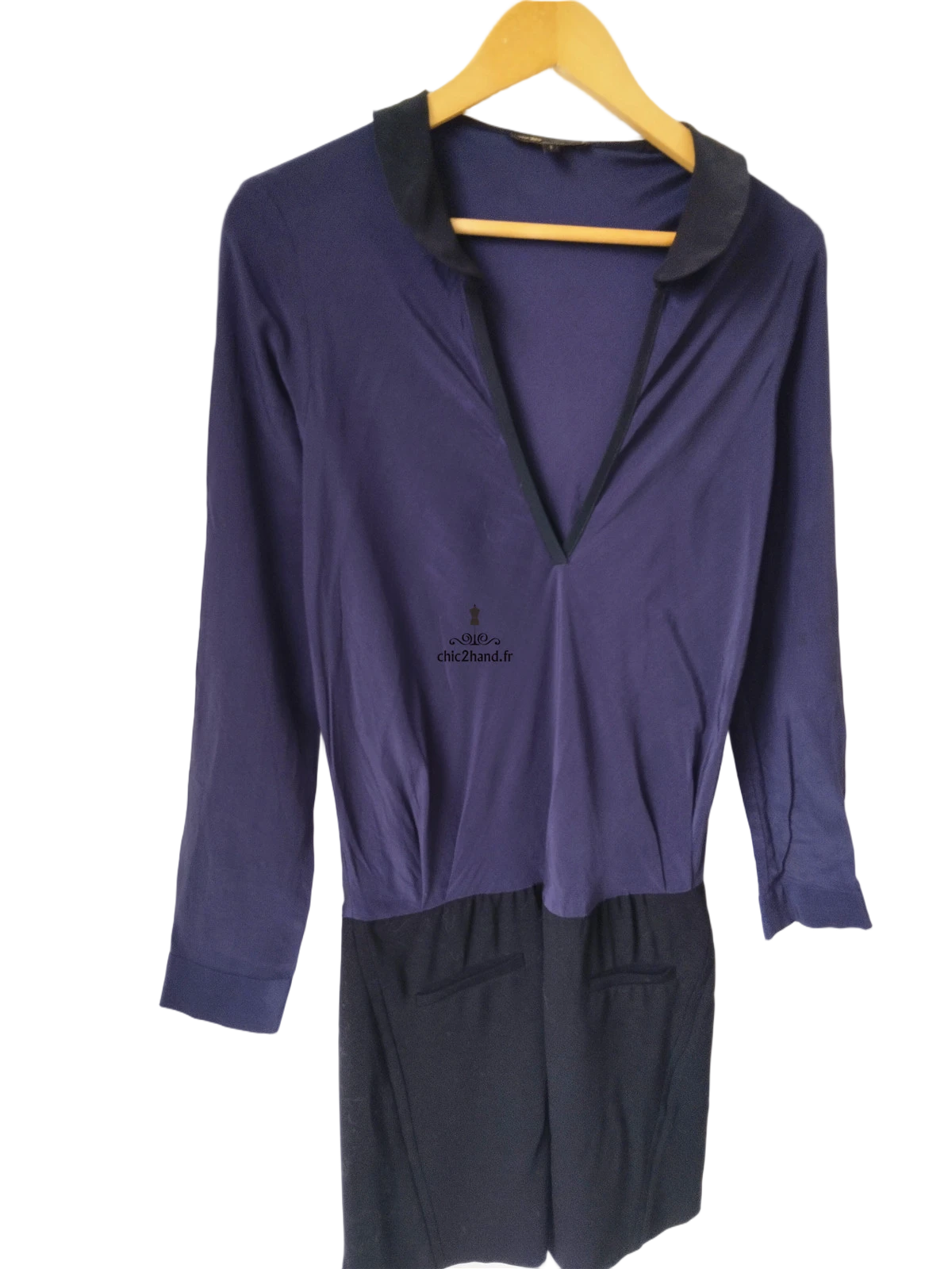 Robe en soie courte Maje T1 bleu marine noir TBE