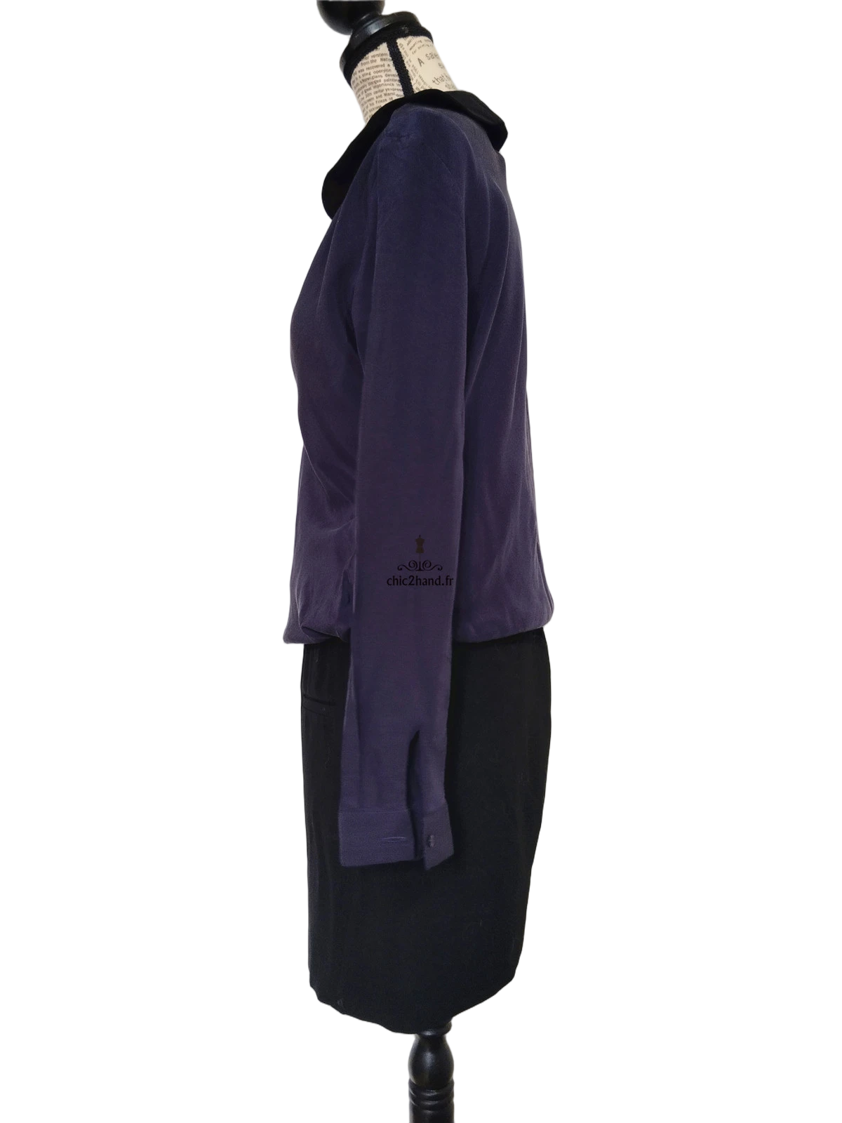 Robe en soie courte Maje T1 bleu marine noir TBE – Image 7