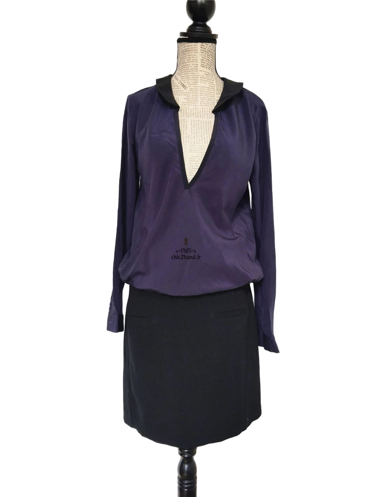 Robe en soie courte Maje T1 bleu marine noir TBE – Image 8