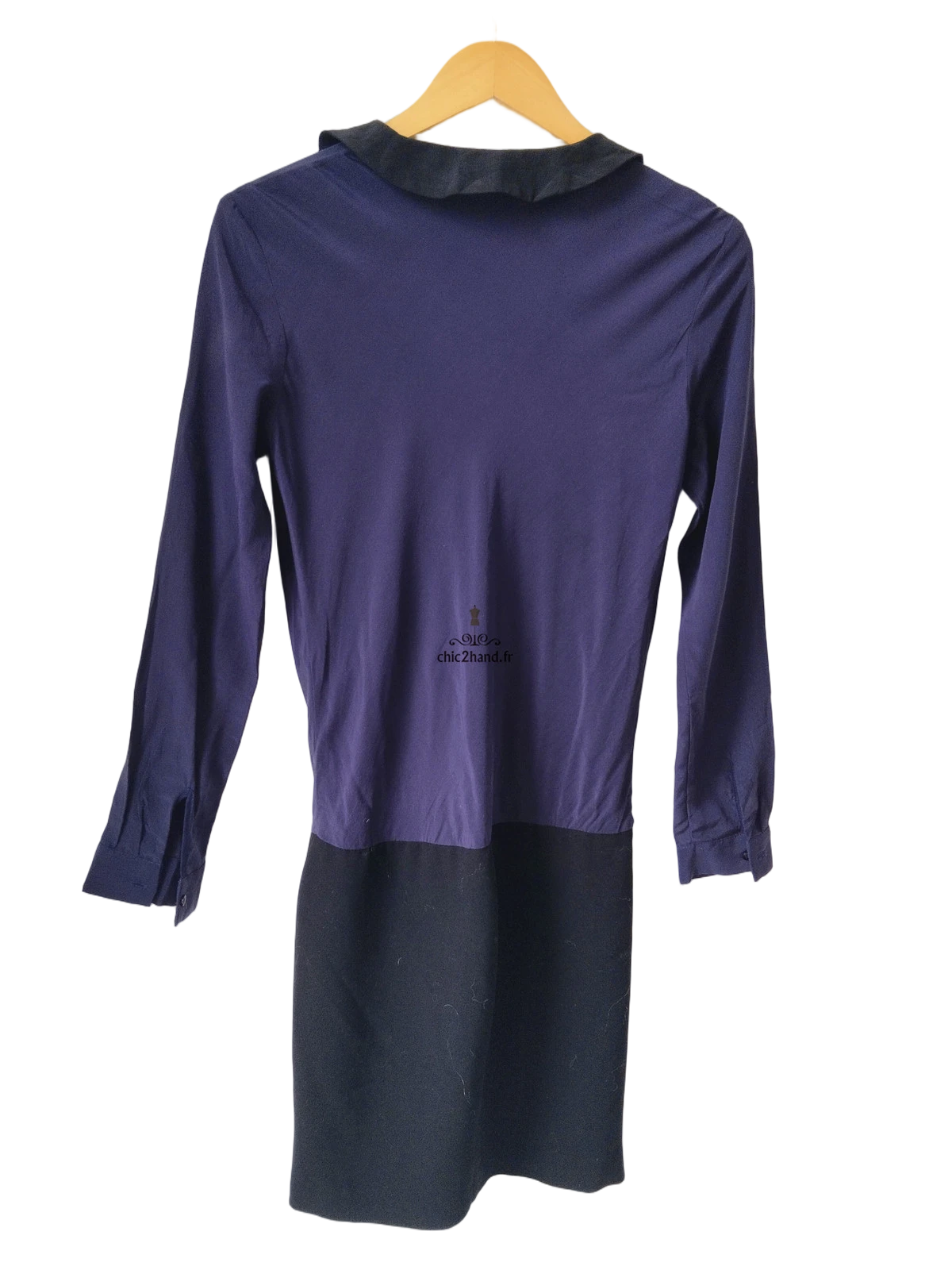 Robe en soie courte Maje T1 bleu marine noir TBE – Image 4