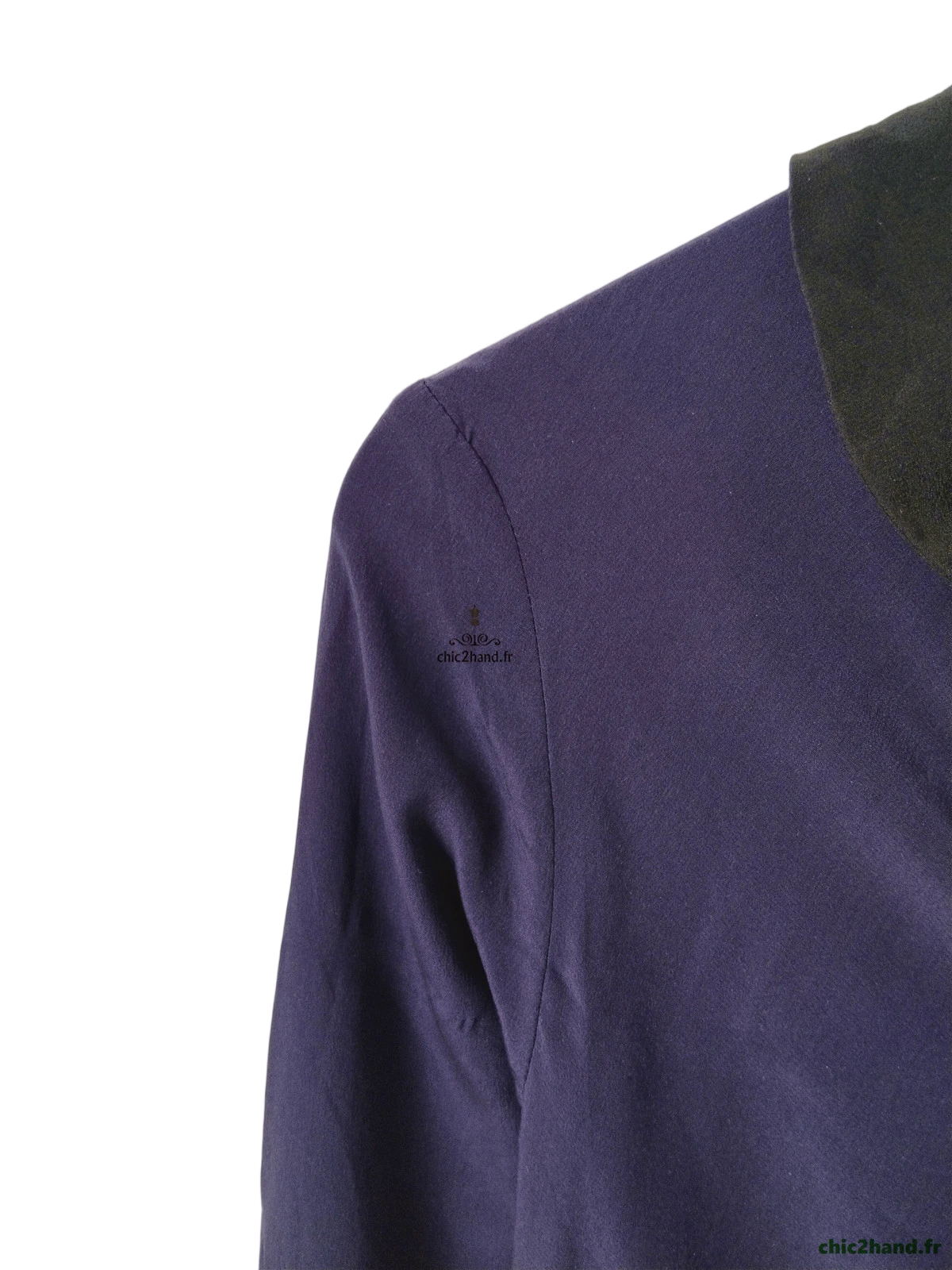 Robe en soie courte Maje T1 bleu marine noir TBE – Image 5