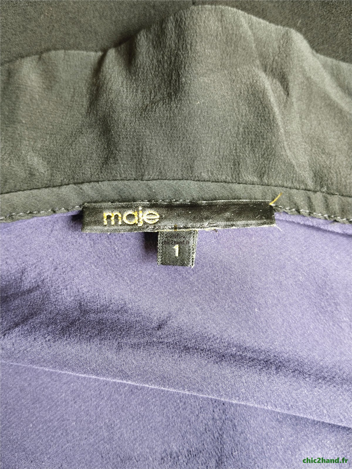 Robe en soie courte Maje T1 bleu marine noir TBE – Image 10