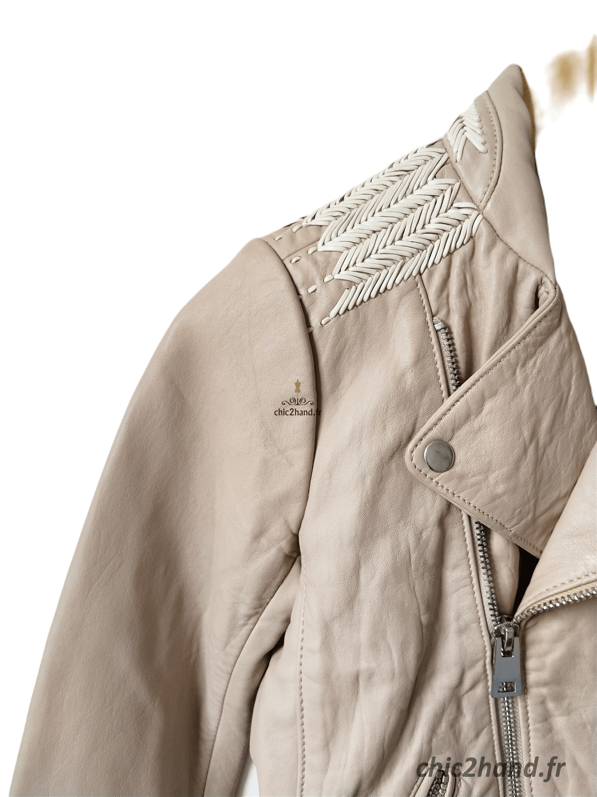 Veste blouson court 100% cuir véritable Maje S rose poudré TBE – Image 3