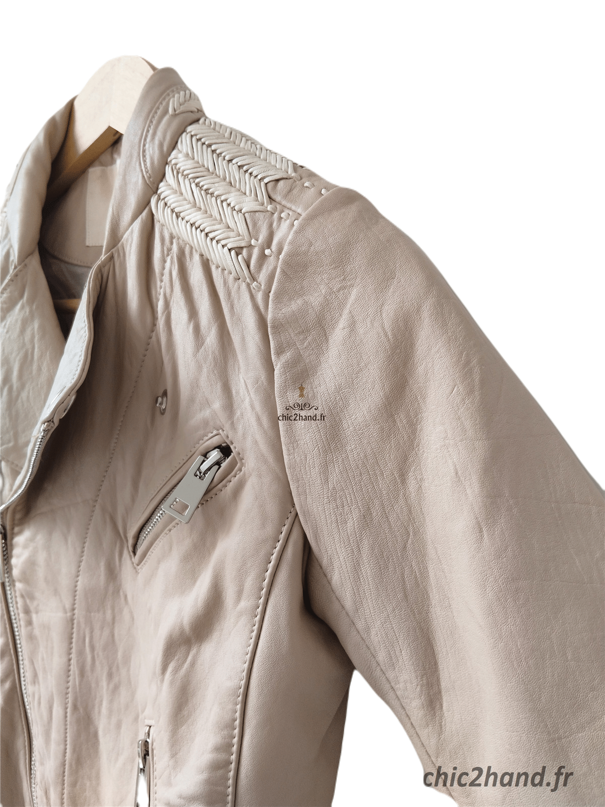 Veste blouson court 100% cuir véritable Maje S rose poudré TBE – Image 4