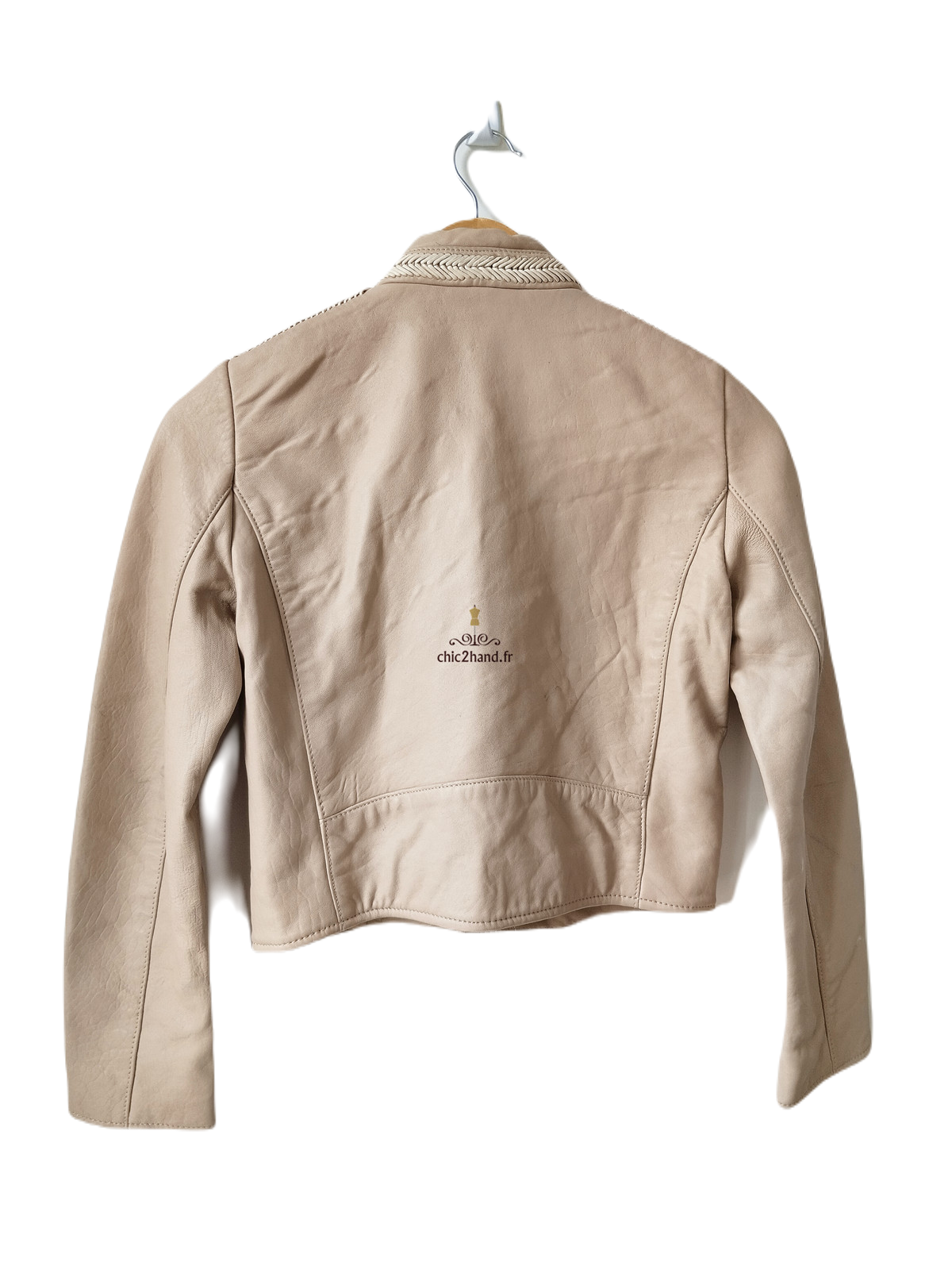 Veste blouson court 100% cuir véritable Maje S rose poudré TBE – Image 5